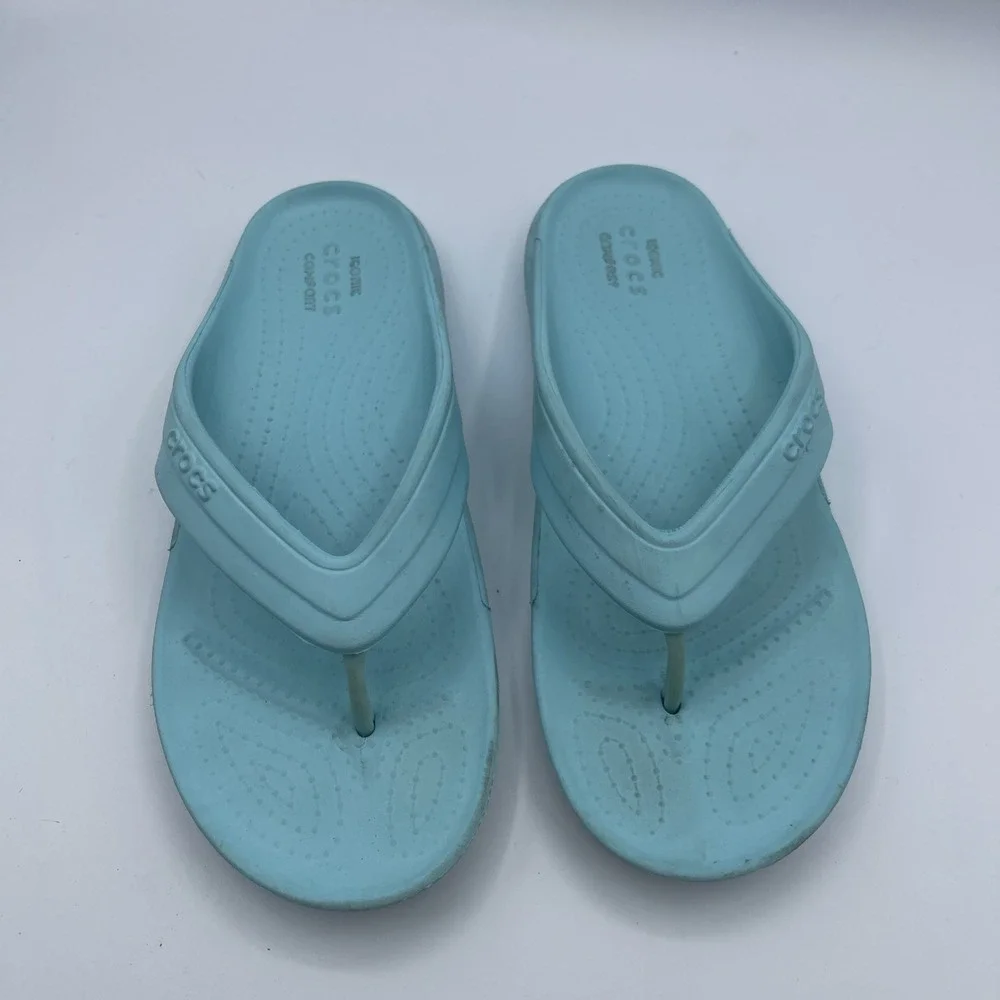 Crocs Kids Flip Flops Turquoise  Size J3 Comfort Summer Thongs Beach Sandals